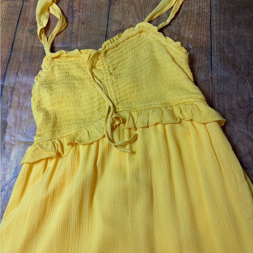 Lush Womens Yellow Smocked Tiered Ruffle Maxi Dress Small Boho Summer Sun Dress - Picture 7 of 8